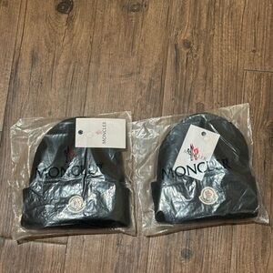 2 Pack Moncler Black Knit Beanie with Logo